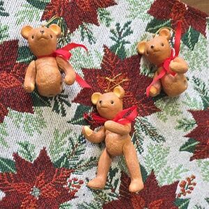 Vintage Jointed Porcelain Posable Chrismas Holiday Teddy Bear Ornaments  Brown 3
